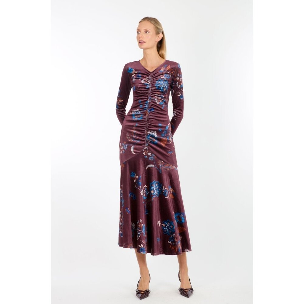 NWT SUPER NATURAL BY SECRET MISSION BURGUNDY FLORAL VELVET DUSK MAXI DRESS LARGE
